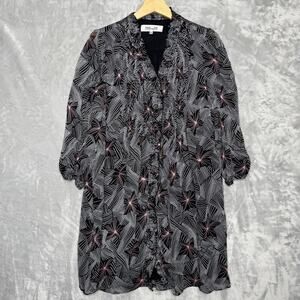 Diane Von Furstenberg Dress Womens Medium Black White Pink Ruffle A Line Lined